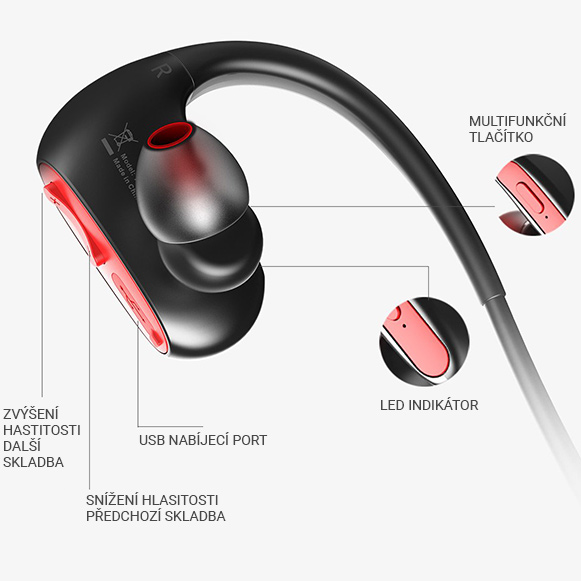 Bezdrátová Bluetooth sluchátka na sport a běhání s pohodlnými velkými ovládacími tlačítky a mikrofonem Dacom L05 Athlete.